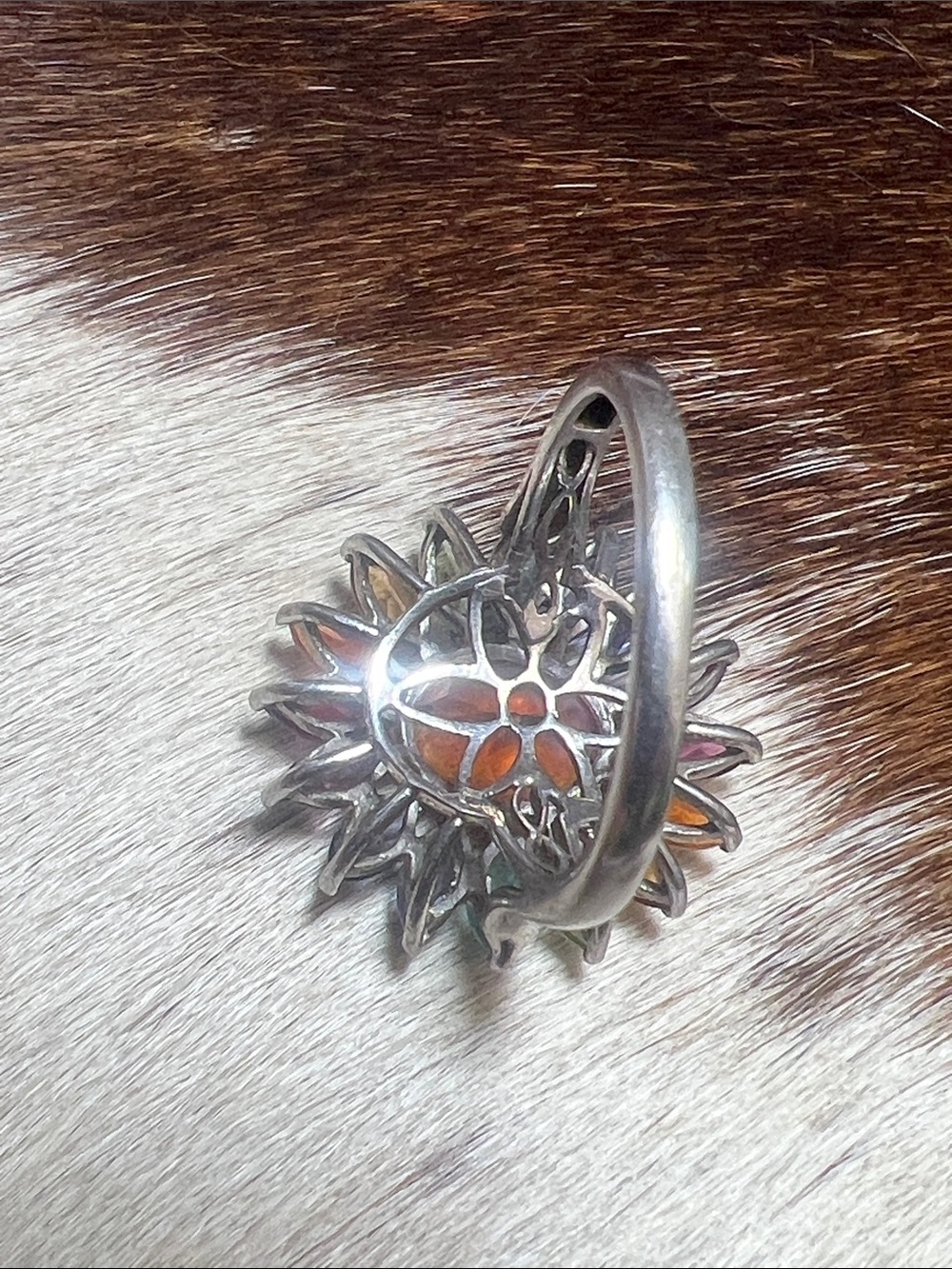 Multicolor Sunburst Gemstone Statement Ring - Size 10 - Picture 14 of 14